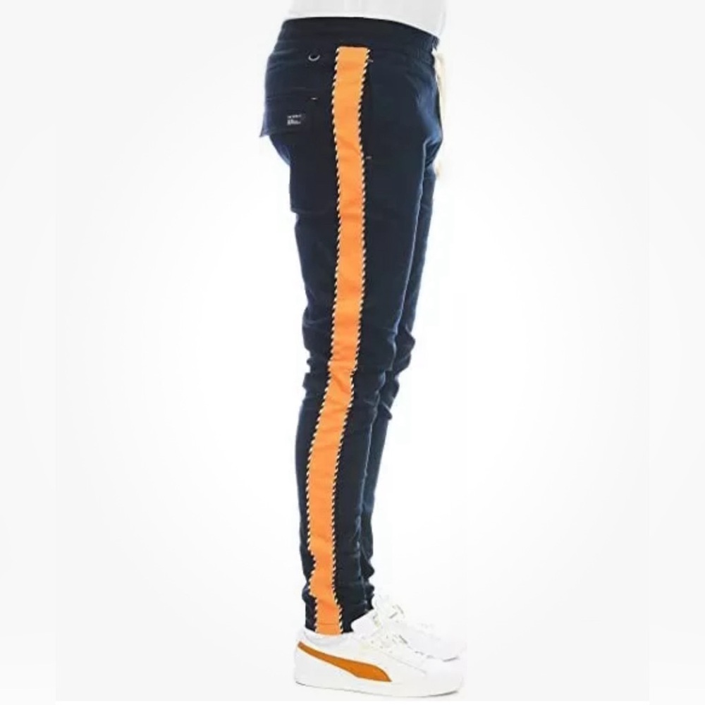 New KAYDEN. K Men’s Comfort Stretch Pants Ankle Zip Navy & Orange X-Large XL NWT